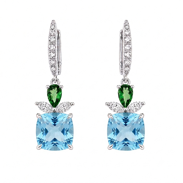 18K Amethyst Tsavorite & Diamond Drop Earrings
